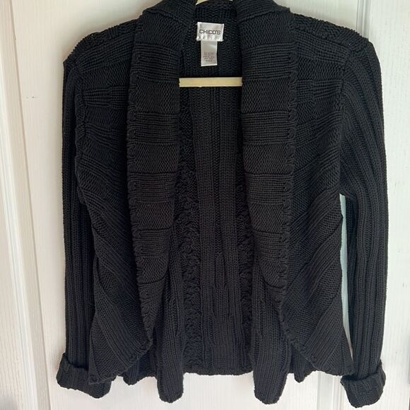 Chicos Cable Knit Black Sweater Cardigan - Picture 4 of 7